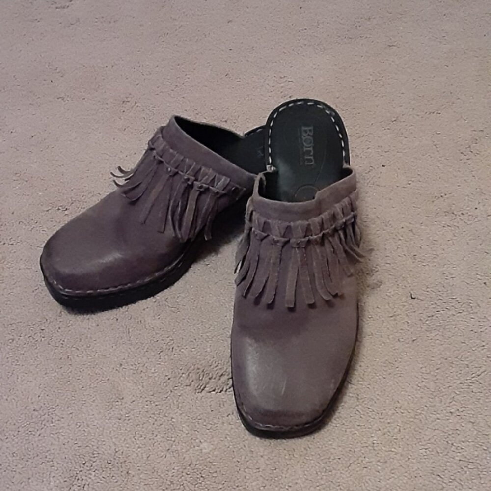 Born Harmony Platform Clog-Grey Nubuck Leather